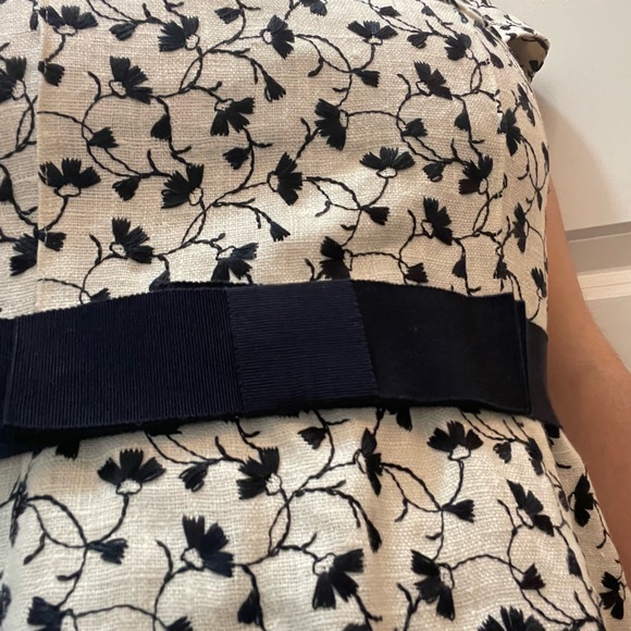 Carolina Herrera ivory tweed navy embroidered sheath midi dress size 4 - Picture 15 of 16